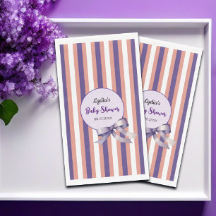 Purple Bow Lines Modern Baby Shower Napkin