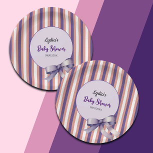 Purple Bow Lines Modern Baby Shower Paper Plate