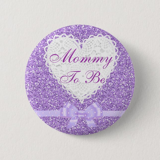 Purple Bow Mummy to be Baby Shower Button (Front)