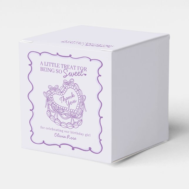 Purple Bow Retro Heart Coquette Cake Birthday Favour Box (Front Side)