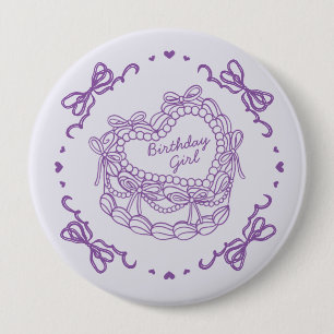 Purple Bow Retro Heart Coquette Cake Birthday Girl 10 Cm Round Badge