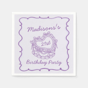 Purple Bow Retro Heart Coquette Cake Birthday Napkin