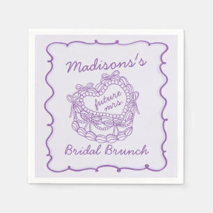 Purple Bow Retro Heart Coquette Cake Bridal Brunch Napkin