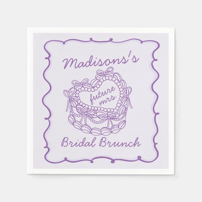 Purple Bow Retro Heart Coquette Cake Bridal Brunch Napkin (Front)