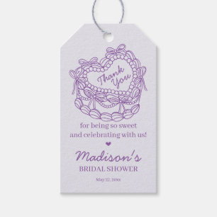 Purple Bow Retro Heart Coquette Cake Bridal Shower Gift Tags