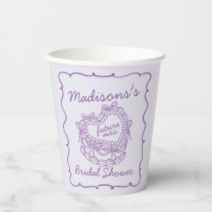 Purple Bow Retro Heart Coquette Cake Bridal Shower Paper Cups