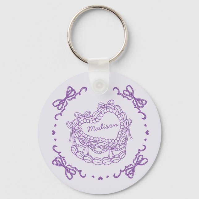Purple Bow Retro Heart Coquette Cake Favours Key Ring (Front)