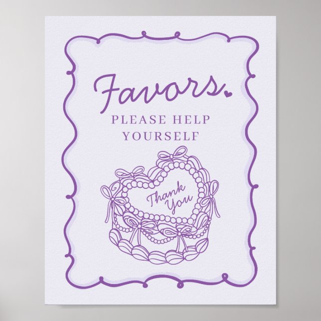 Purple Bow Retro Heart Coquette Cake Favours Sign (Front)