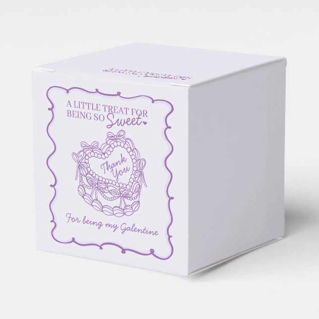Purple Bow Retro Heart Coquette Cake Galentines Favour Box (Front Side)