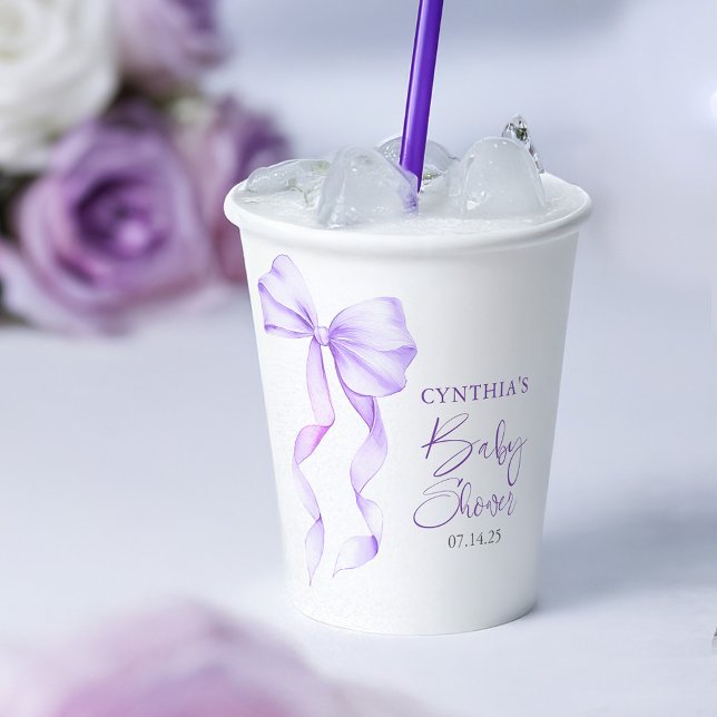 Purple Bow Ribbon Baby Shower Paper Cups (Purple Bow Baby Shower Paper Cups)