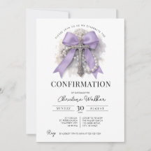 Purple Bow & Rosary Confirmation Invitation