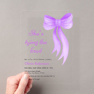 Purple Bow She's Tying the Knot Bridal Shower Acrylic Invitations