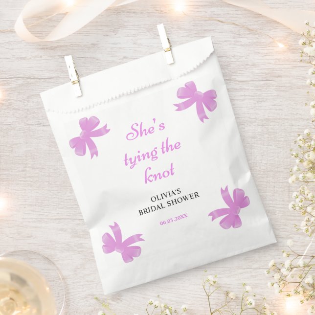Purple Bow She's Tying The Knot Bridal Shower Favour Bag (Clipped)