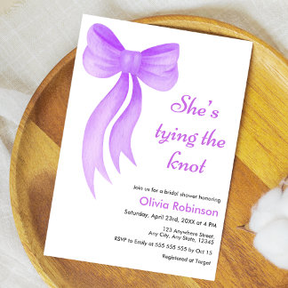 Purple Bow She's Tying the Knot Bridal Shower Invitation
