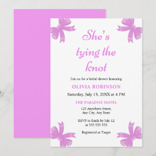 Purple Bow She's Tying the Knot Bridal Shower Invitation