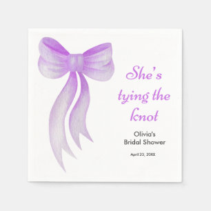 Purple Bow She's Tying the Knot Bridal Shower Napkin