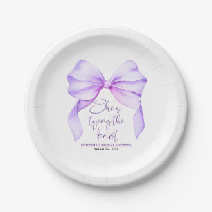 Purple Bow She's Tying the Knot Bridal Shower Paper Plate