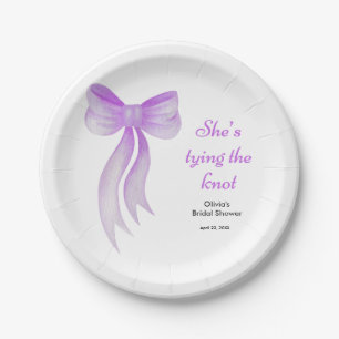 Purple Bow She's Tying the Knot Bridal Shower Paper Plate