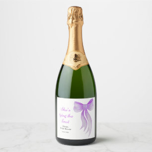Purple Bow She's Tying the Knot Bridal Shower  Sparkling Wine Label