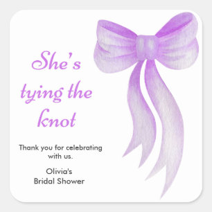 Purple Bow She's Tying the Knot Bridal Shower   Square Sticker