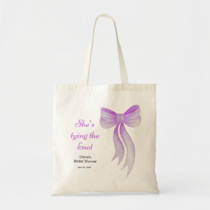 Purple Bow She's Tying the Knot Bridal Shower Tote Bag