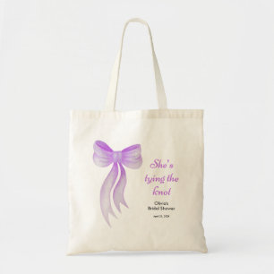 Purple Bow She's Tying the Knot Bridal Shower Tote Bag
