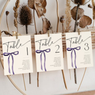 Purple Bow Tying the Knot Table Number Name Card