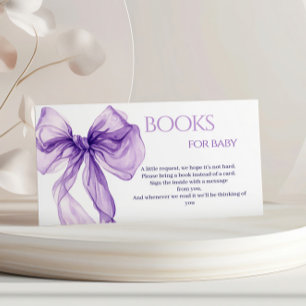Purple Bow Watercolor Baby Shower Books for Baby  Enclosure Card