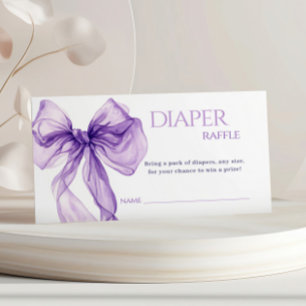 Purple Bow Watercolor Baby Shower Diaper Raffle  Enclosure Card