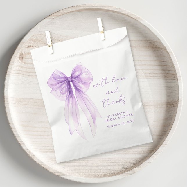 Purple Bow Watercolor Bridal Shower Thank You Favour Bag (Purple Bow Watercolor Bridal Shower Thank You Favor Bag)