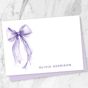 Purple Bow Watercolor Girls Monogram Card