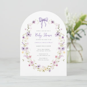 Purple Bow Wildflower Arch Baby Shower Invitation