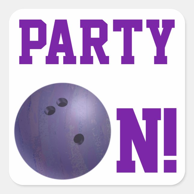 Purple Bowling Ball Party On Sticker (Front)