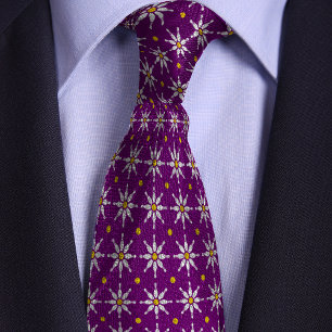 Purple Bowling Pin Flower Pattern Tie