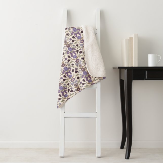 Purple Bows and Blossoms Rustic Sherpa Blanket (In Situ)
