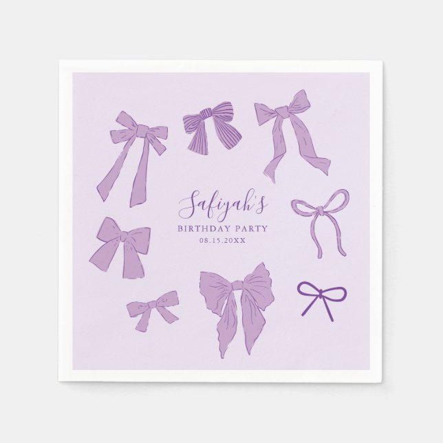 Purple Bows Whimsical Birthday Party Napkin (Front)