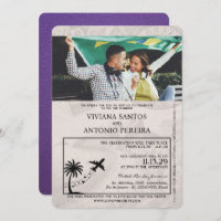 Purple Brazil Passport Wedding Invitation