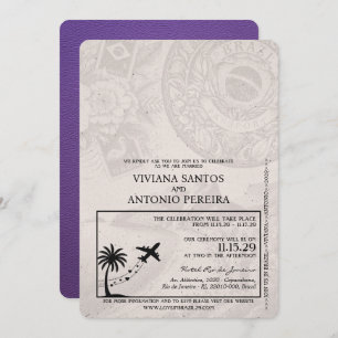 Purple Brazil Passport Wedding Invitation