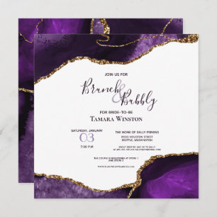 Purple Bridal Brunch & Bubbly Gold Glitter Shower Invitation