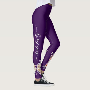 Purple bridal floral bride & bridesmaid leggings