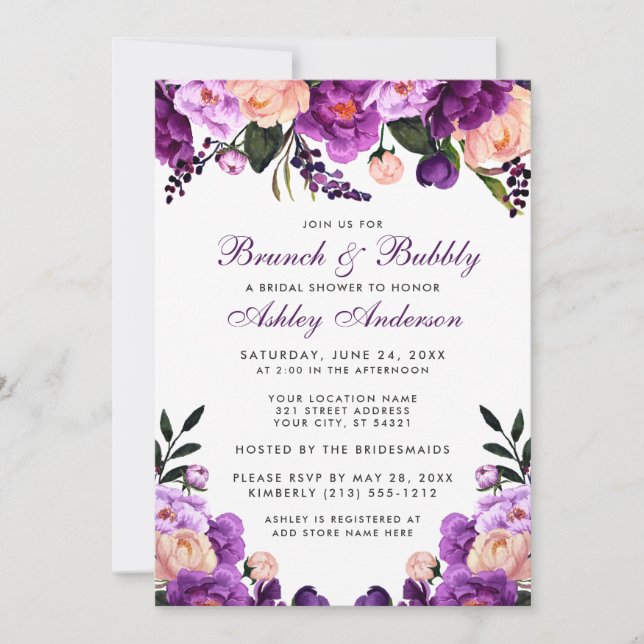 Purple Bridal Shower Brunch Invite (Front)