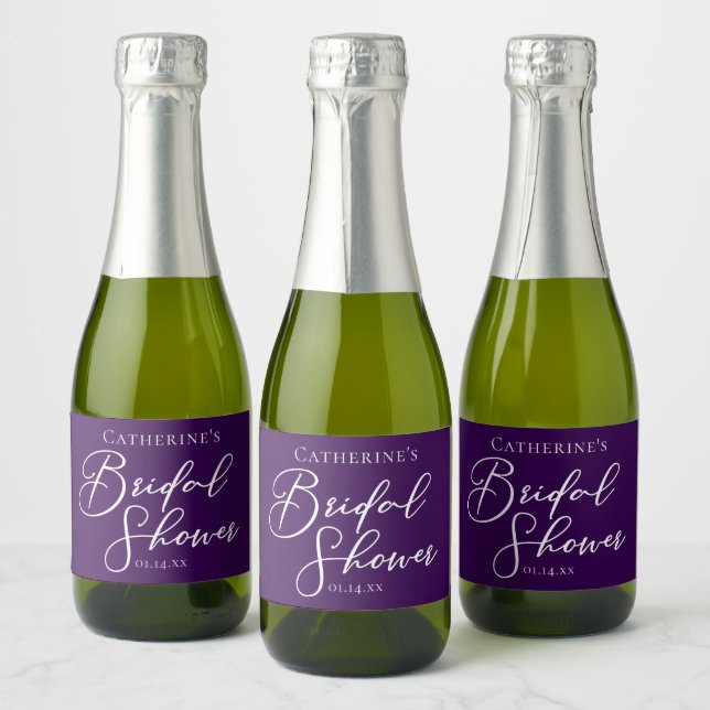 Purple Bridal Shower Party Personalised Sparkling Wine Label (Bottles)