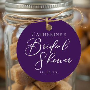 Purple Bridal Shower Personalised White Script Favour Tags