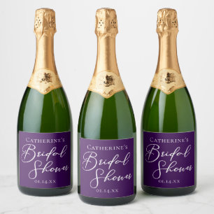 Purple Bridal Shower Personalised White Script Sparkling Wine Label