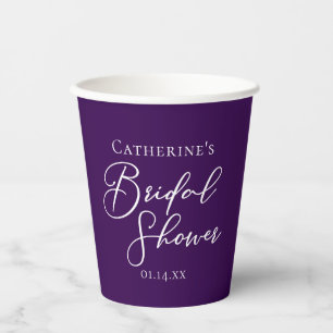Purple Bridal Shower Personalized White Script Paper Cups