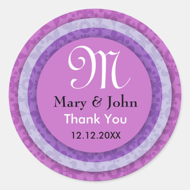 Purple Bride&Groom Thank You Monogram Seals (Front)