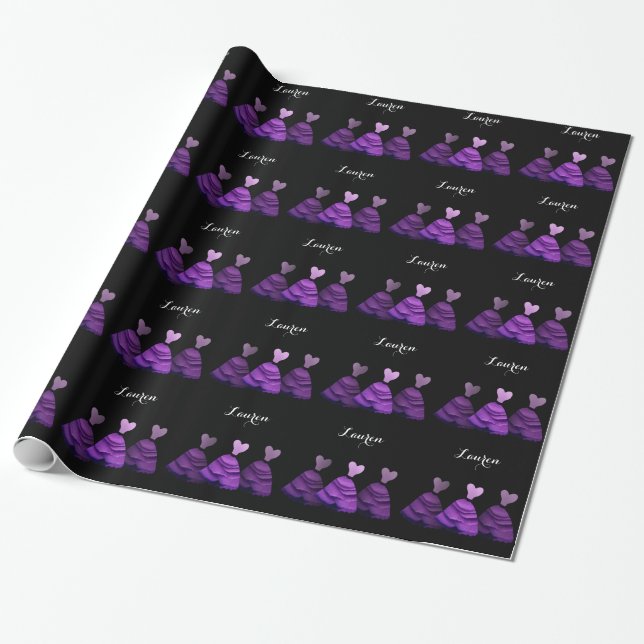 PURPLE Bridesmaid Dresses Custom Name V16 Wrapping Paper (Unrolled)