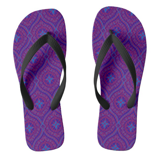 Purple, Bright Blue, Navy Traditional Ogee Pattern Thongs (Footbed)