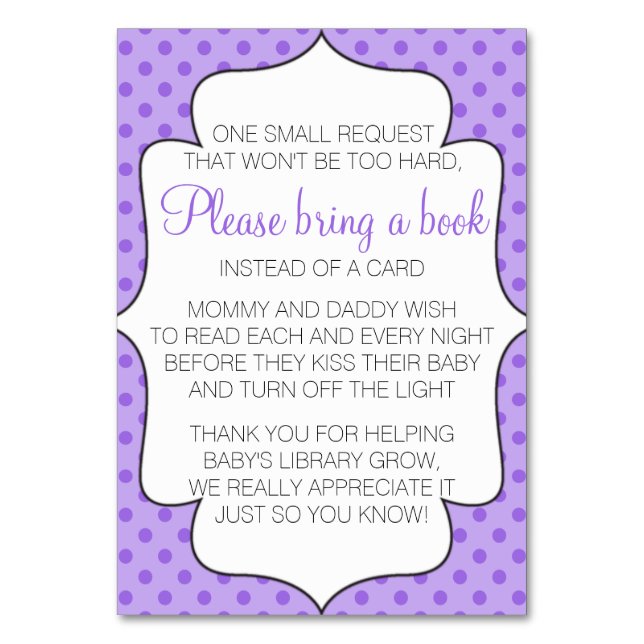 Purple Bring A Book Instead of a Card Insert (Front)