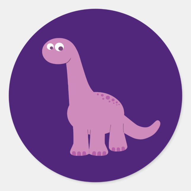 Purple Brontosaurus Dinosaur Classic Round Sticker (Front)